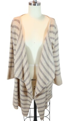 CLAUDIA NICHOLE 100% Cashmere Mocha Striped Open Front Cardigan Sweater Size M