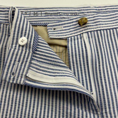 Talbots Relaxed Chino Blue Striped Seersucker 7 Inch Inseam Womens Sz 16 NWT - Picture 3 of 12
