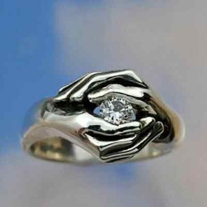 Authentic 1.50Ct Round Cut Real Moissanite Holding Hand Ring 14k White Gold Plated