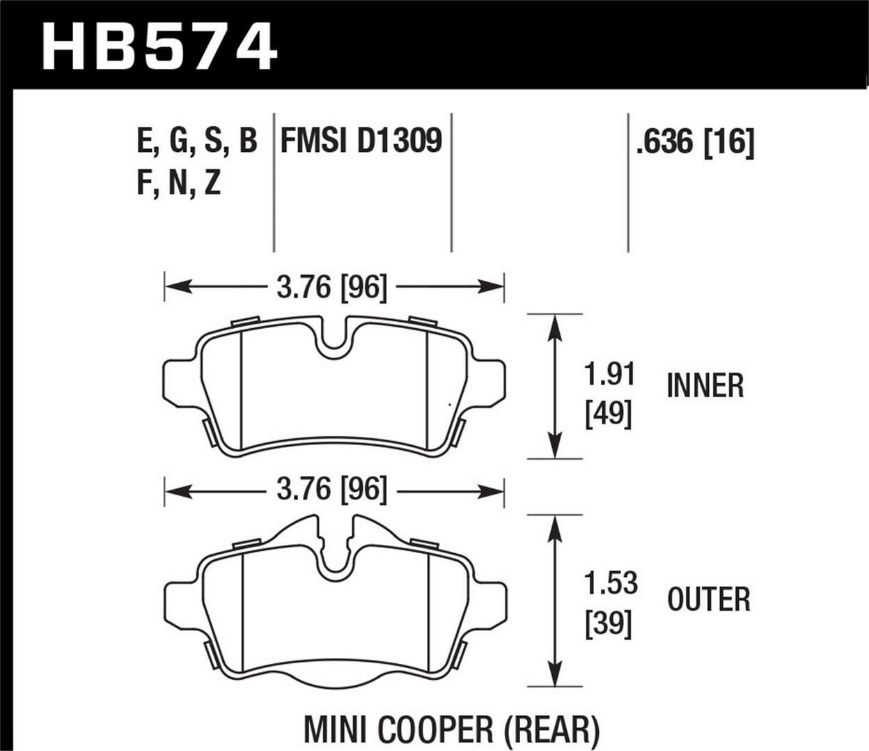Hawk Rear Disc Brake Pad Set Fits 2012 Mini Cooper Countryman Base HPS Disc Brak