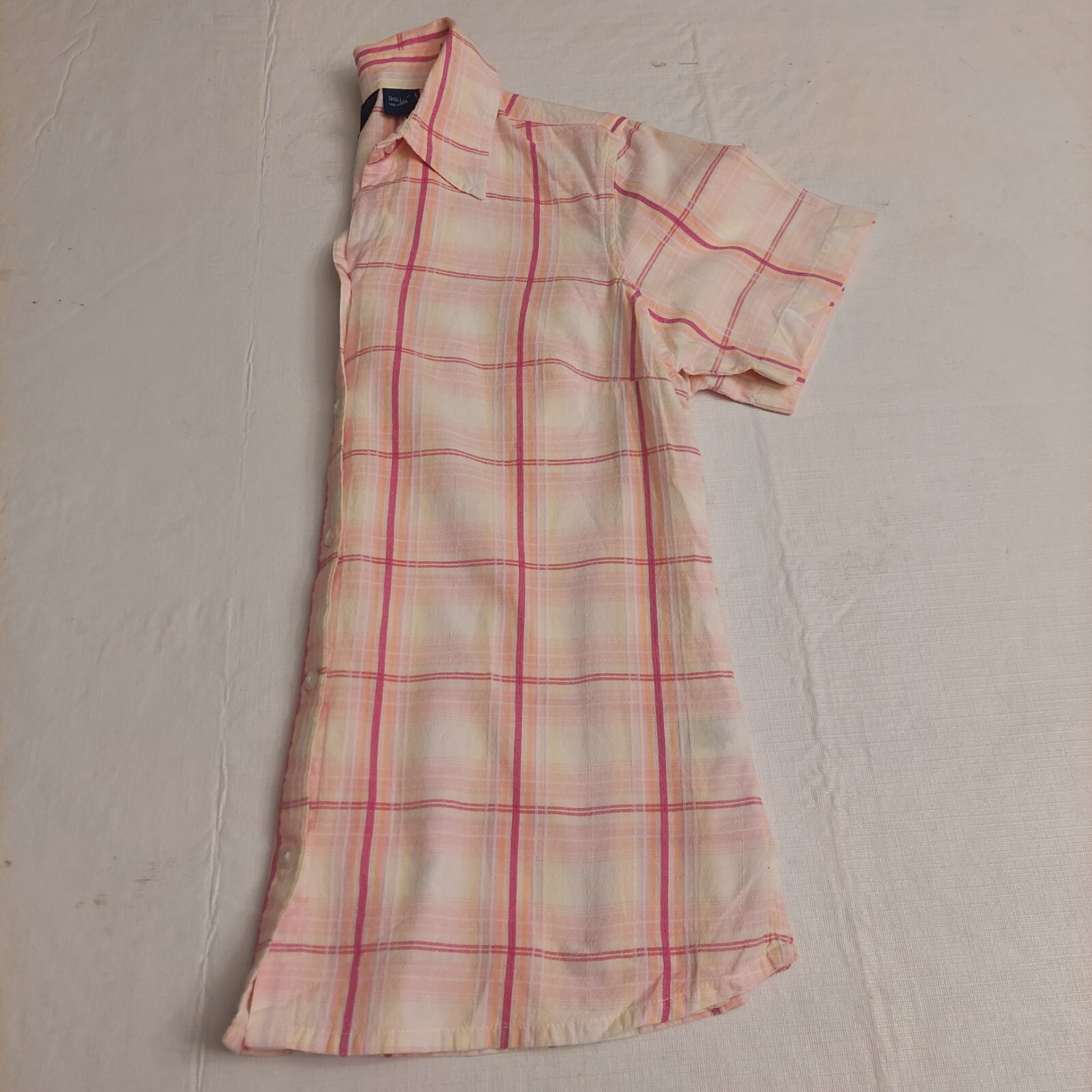 Basic Editions Pink Orange Plaid Short Sleeve But… - image 10