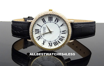 Anne Klein Crystal Black Leather Strap Mother-of-pearl Dial Anne Klein 12/7743BMTT Women main image 4