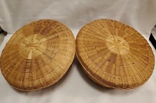 SET OF 2 Vintage Round Hand Woven Wicker Storage Baskets with fitted lids
