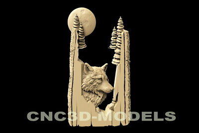 3D STL Models for CNC Router Carving Artcam Aspire Wolf Hunting Pano Animal D190