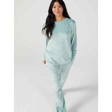 Cozee Home Stretch Velour Embossed Pyjamas Aqua Size Large