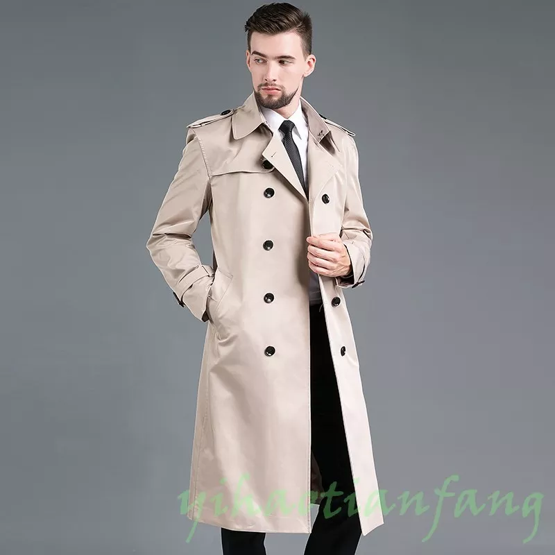 Mens Double Breasted Trench Coats Windbreaker Long British Mens Double Breasted Trench Coats Windbreaker Long British