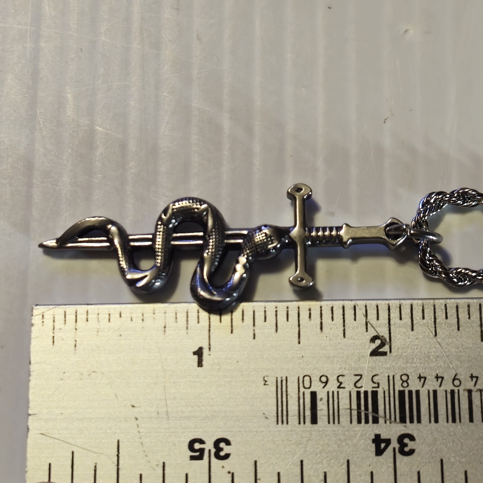 STAINLESS STEEL SWORD & SNAKE Pendant Charm / 18"-24" CHAIN 3MM NECKLACE