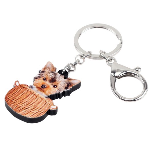 Acrylic Basket Yorkshire Terrier Dog Keychains Car Purse Key Ring Pet Bag Charms - Picture 2 of 10