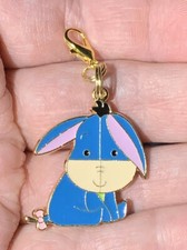 Gold Eeyore Charm Zipper Pull  Keychain Add On Clip 