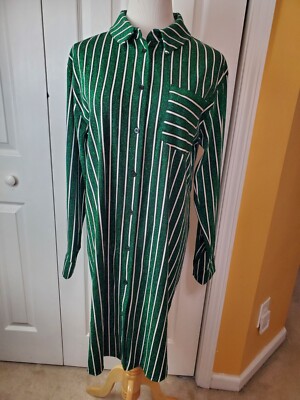 Zara Trafaluc Shirt Dress Size Medium Sparkly Green White Black