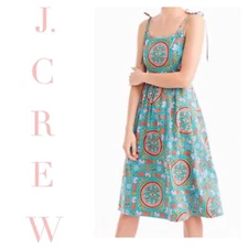 J Crew Drake's London Dress Size 6 Tie Shoulder Tiled Elephant Bird Floral Print