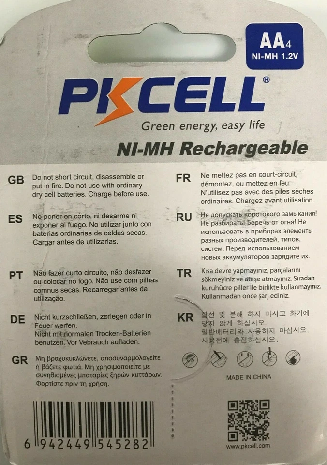 PKCELL - 2800mAh AA Rechargeable NiMH Battery - 4 Pack - Image 2 of 2
