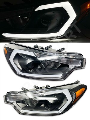 Black Headlights w/ LED C-Bar and Signal for 2014-2015 Kia Forte EX SX w/o HID
