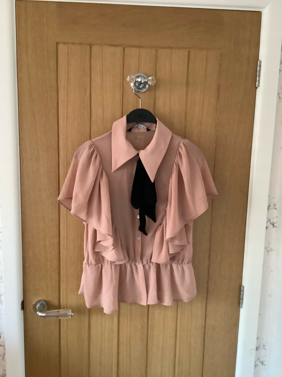 最後価格！mikiosakabe Ruffled Blouse BNWT ZARA Beige Pink Ruffled Blouse with Bow Size XL | eBay