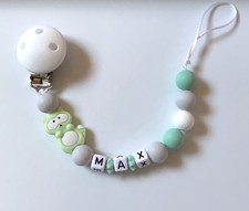 Silicone Nuckelkette Chain with Desired Name Grey White Mint Green