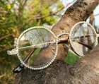 Diamond Gold Metal Round Migos Rapper Hip-Hop Eye Glasses Clear Sunglasses Shade