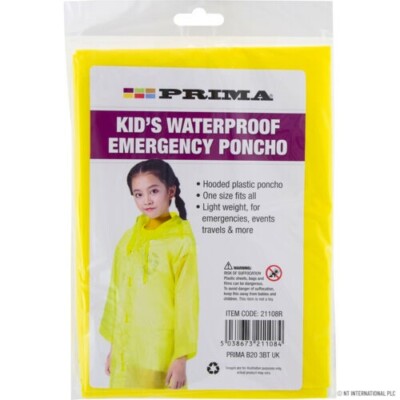 3 X GELB WASSERDICHT NOTPONCHO KINDER REGENKAPUZE REGENMANTEL WANDERN CAMPING