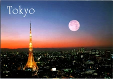 Vintage Postcard Tokyo Japan City Skyline With Tower At Dusk