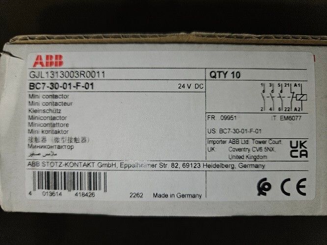 ABB, BC7-30-01-F-01, Contactor 24V Dc Flat Pins