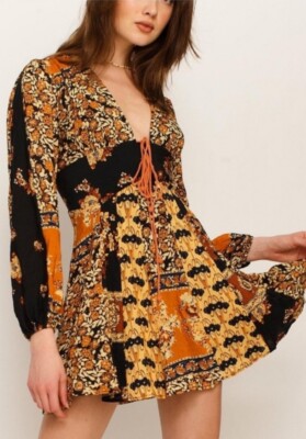 long sleeve deep v mini dress Dolce & Gabbana Gold Plunging Neckline Sheath Mini Dress