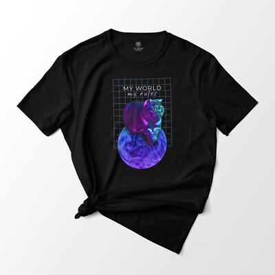 My World My Rules Cat Art Vapor Aesthetic Graphic T-Shirt Unisex 100% Cotton Tee