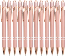 PASISIBICK 12 Pieces Rose Gold Ballpoint Pen with Stylus Tip 2 in 1 Stylish Met