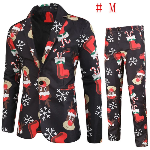 Mens Christmas Blazer Festive Coat Print Suits Jacket Xmas Party Jacket Costumes - Picture 49 of 54