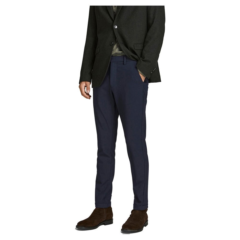 Jack & Jones W34 L34 Dark Blue Marco Connor Chino Trousers Turn Up Stretch RRP45