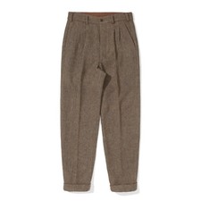 Harris Tweed Brown Wool Herringbone Pattern American Vintage High-waisted Pants