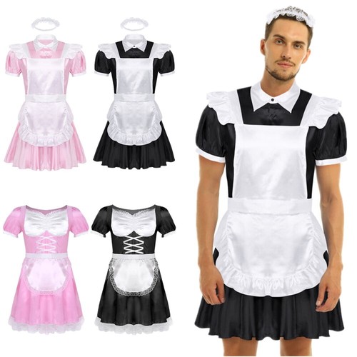 Men's 3Pcs Halloween Maid Role Play Uniform Outfit Cosplay Costume Nightwear - Picture 2 of 60