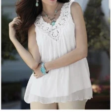 Monroe and Main Chiffon Babydoll Top with Crochet Trim NEW size XL White