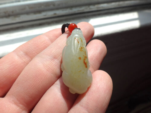 Natural Genuine Hetian Nephrite SEED Jade Lucky Pixiu Pendant - Picture 1 of 13