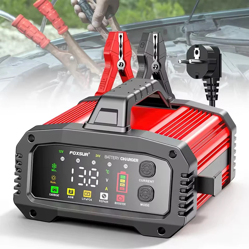 Chargeur batterie de voiture 24V robuste avec écran numérique