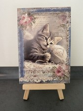 Postkarte Motivkarte, niedliches Kätzchen mit Wollknäul, Katze, Tiere, Kunst
