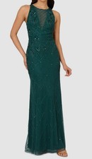Adrianna Papell Women's Green Lined Embellished Mermaid Gown Dress Size 10