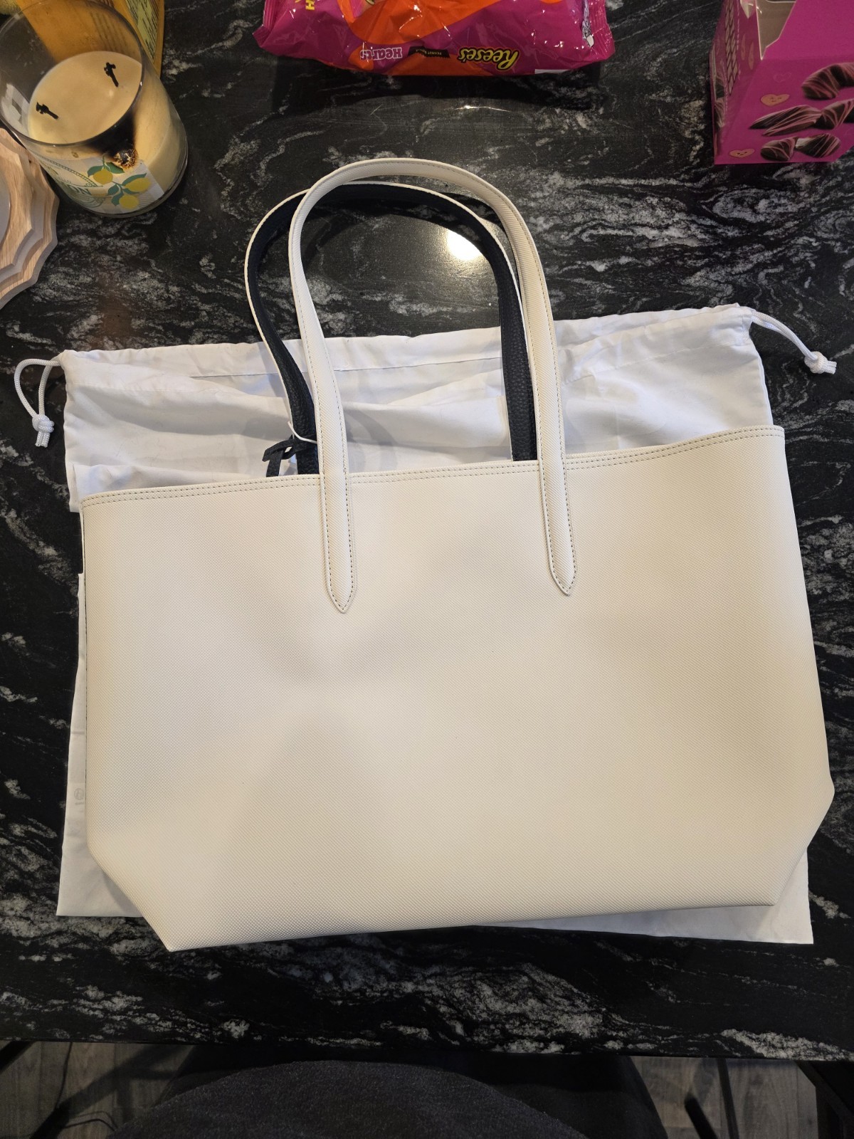 Women Lacoste Anna Large Reversible Tote Bag White/Navy Out of Stock everywhere thumbnail 3