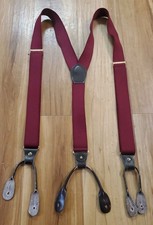 Vintage Pelican USA Maroon Solid Red Button Suspenders