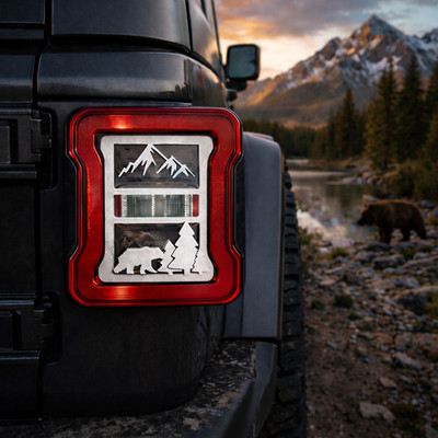 Bear Mountain Scene White in 3D for Jeep Led  JK/JKU/JL Rear Tail Light Covers