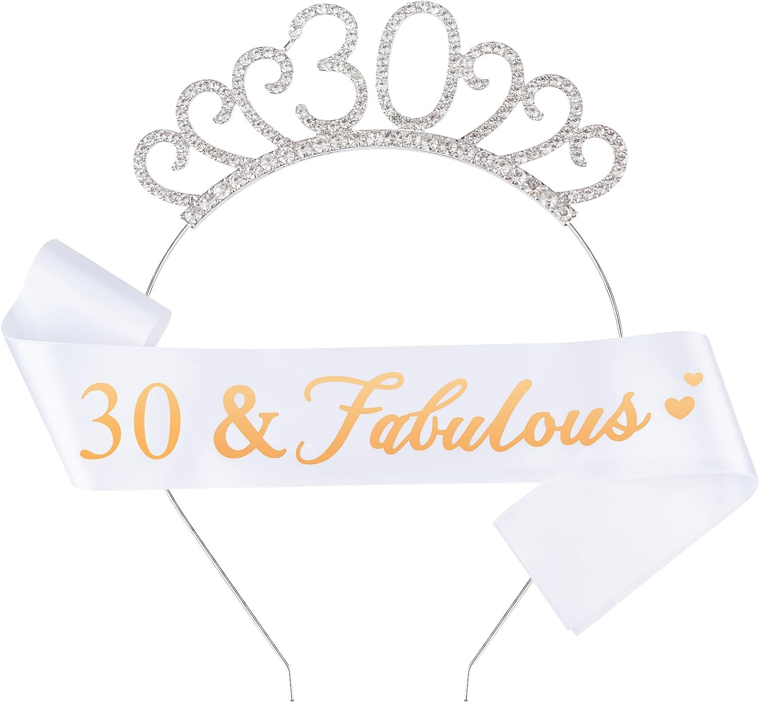 30Th Birthday Crown and Sash, Crystal Tiara, Rhinestone Crown for 30Th Birthday