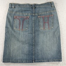 Vintage Tommy Hilfiger Womens Denim Skirt Sz 10 "T" "H" Pocket Stitch Y2K 2005
