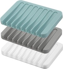 Silicone Soap Dish with Drain, 3 Pcs Bar Soap Holder for Shower/Bathroom