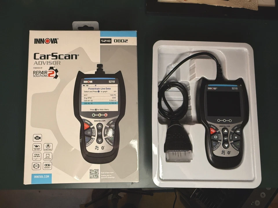 	Innova 5210 OBD2 Escáner y Lector de Código de Motor Probador de Batería Datos en Vivo Aceite	 Foto 2 de 4