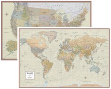 Swiftmaps World and USA Contemporary Premier 3D Two Wall Map Set 24x36 Lamin...