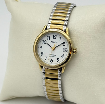Women's TIMEX Two-Tone Classic Easy Reader Indiglo Watch, 25mm, Date Flex Band b