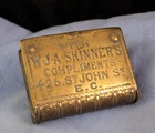 ANTIQUE VESTA CASE MATCHSAFE MATCH BOX WJA SKINNERS SKINNERIES LONDON FUR ADVERT