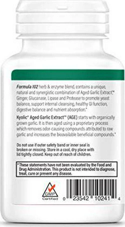Extracto de ajo envejecido Kyolic Fórmula 102, complejo enzimático de jengibre y glucanasa, 100 Foto 2 de 4