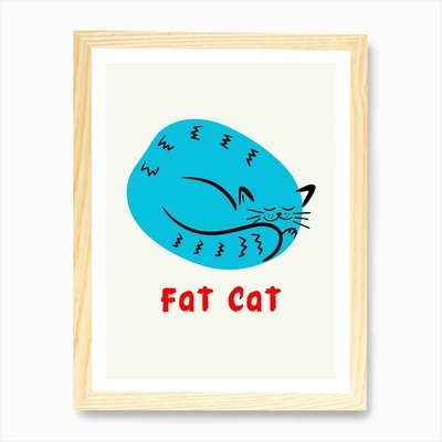 Fat Cat Blue Kunstdruck gerahmt Wandbild Poster Leinwanddruck Bild
