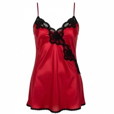 Womens Red Slip Nightgown Vintage Red Black Lace Nighty Size Large