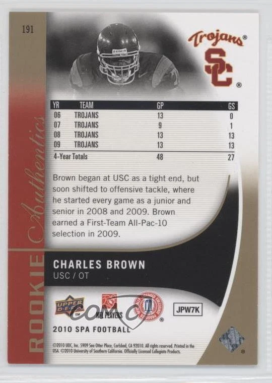 2010 SP Authentic Rookie Authentics Gold /25 Charles Brown #191 Rookie RC - Image 2 of 2