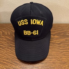 Vintage USS Iowa BB 61 Logo Blue Military Baseball Cap Hat One Size Made in USA